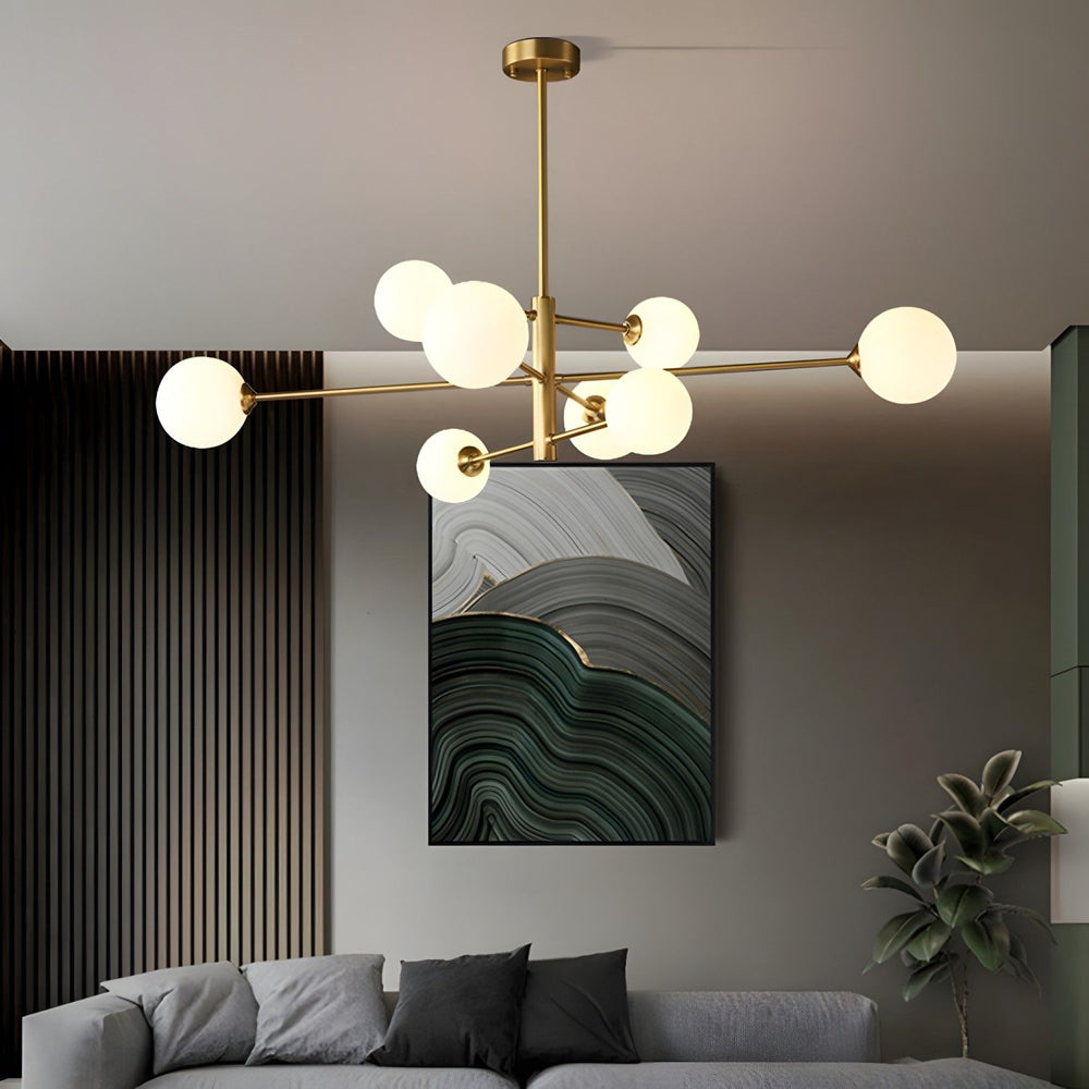 Oriona Chandelier – Modern Brass & Glass Light for Living Room