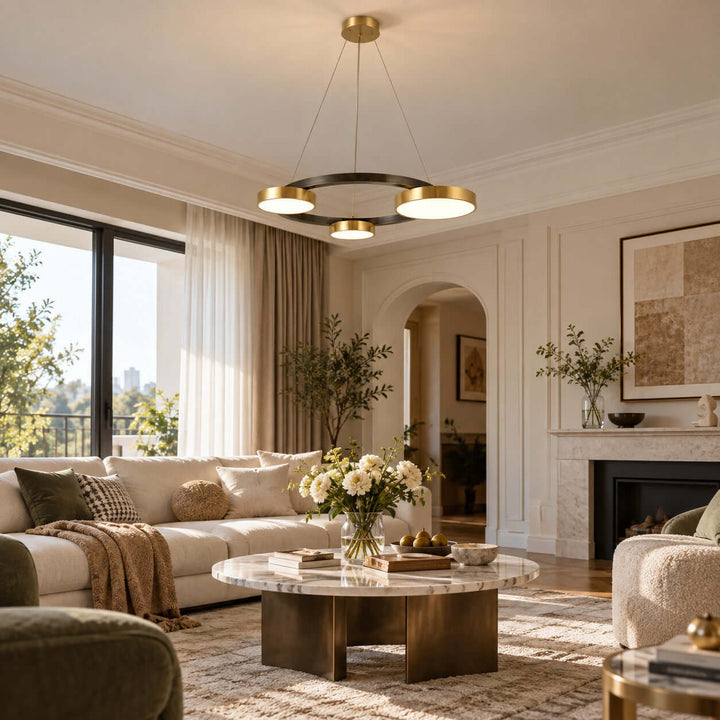 Orrenvale Modern Brass Chandelier with Ring Design for Dining Room