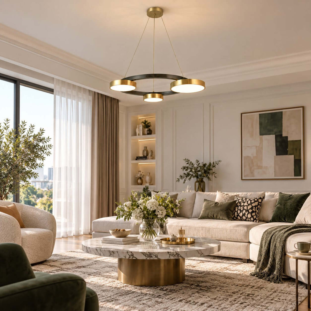 Orrenvale Modern Brass Chandelier with Ring Design for Dining Room