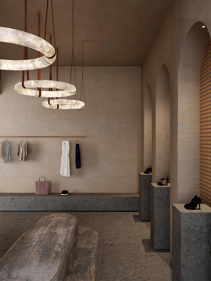 Oslo Pendant Light | Circle Alabaster Chandelier for Living Room | Vinlighting | Vinlighting