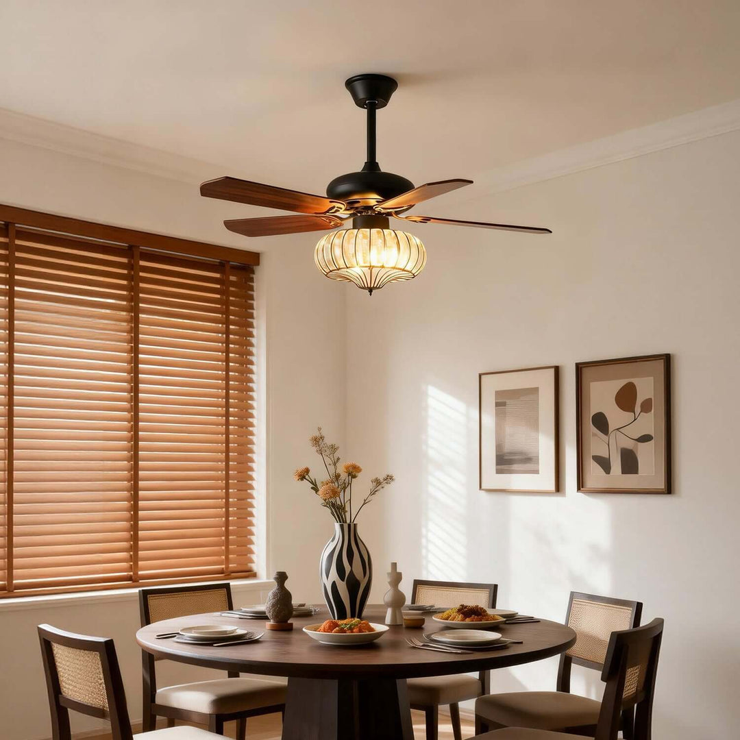 Oulon Ceiling Fan Light | Solid Wood Dining Room Light