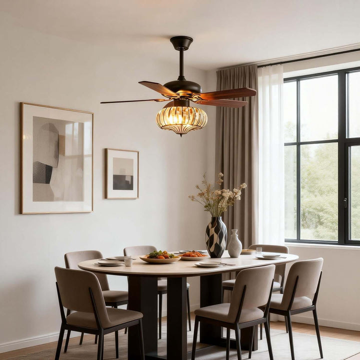 Oulon Ceiling Fan Light | Solid Wood Dining Room Light