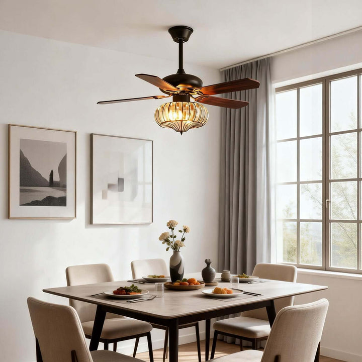 Oulon Ceiling Fan Light | Solid Wood Dining Room Light