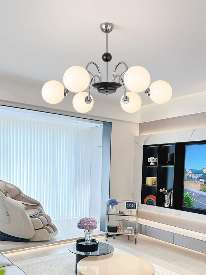 Paige Chandelier | Mid-Century Modern Black & Cognac Glass Light | Vinlighting | Vinlighting