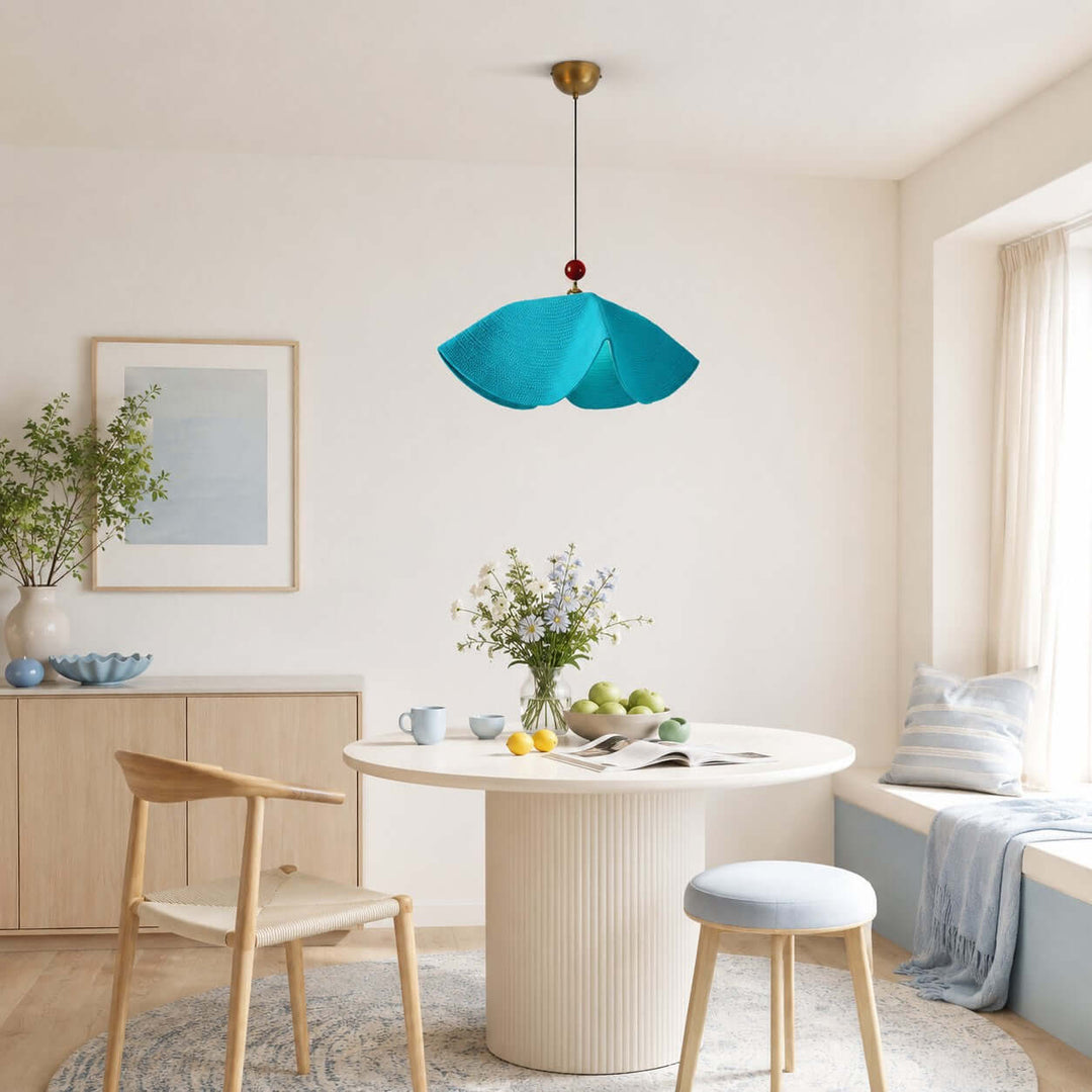 Paloma Woven Fabric Straw Hat Pendant Light Vintage Dining Lamp