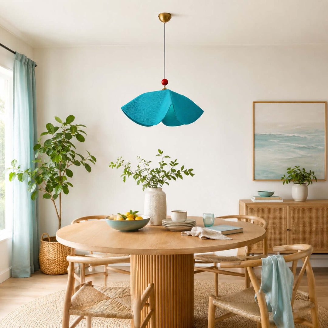 Paloma Woven Fabric Straw Hat Pendant Light Vintage Dining Lamp