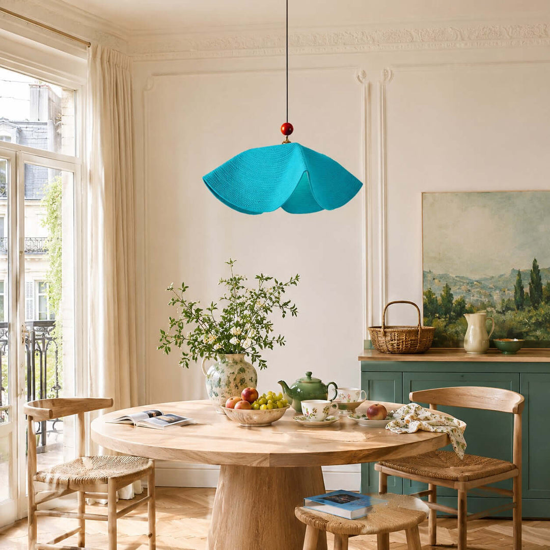 Paloma Woven Fabric Straw Hat Pendant Light Vintage Dining Lamp