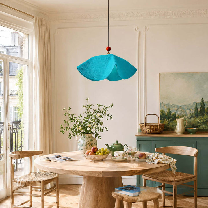 Paloma Woven Fabric Straw Hat Pendant Light Vintage Dining Lamp