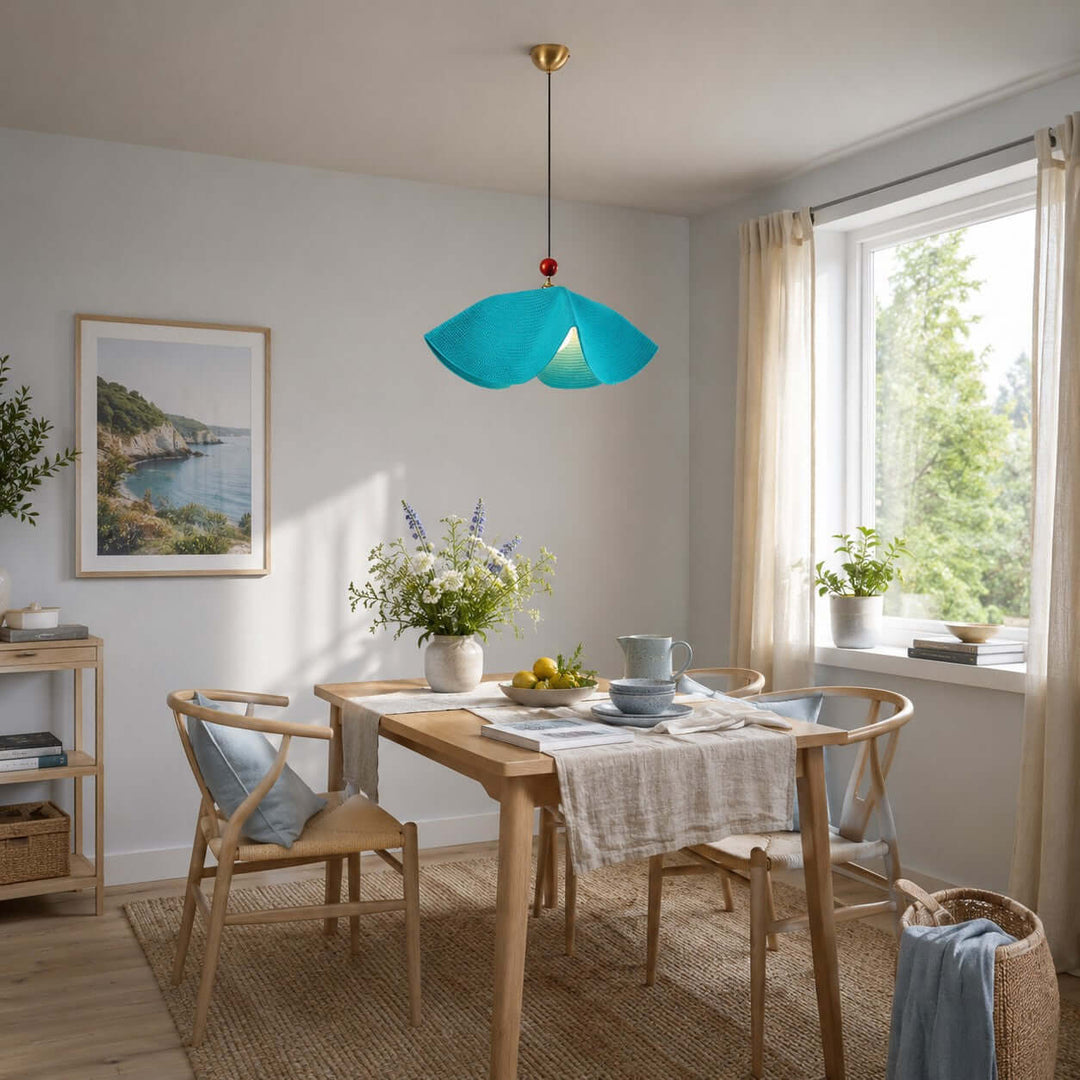 Paloma Woven Fabric Straw Hat Pendant Light Vintage Dining Lamp