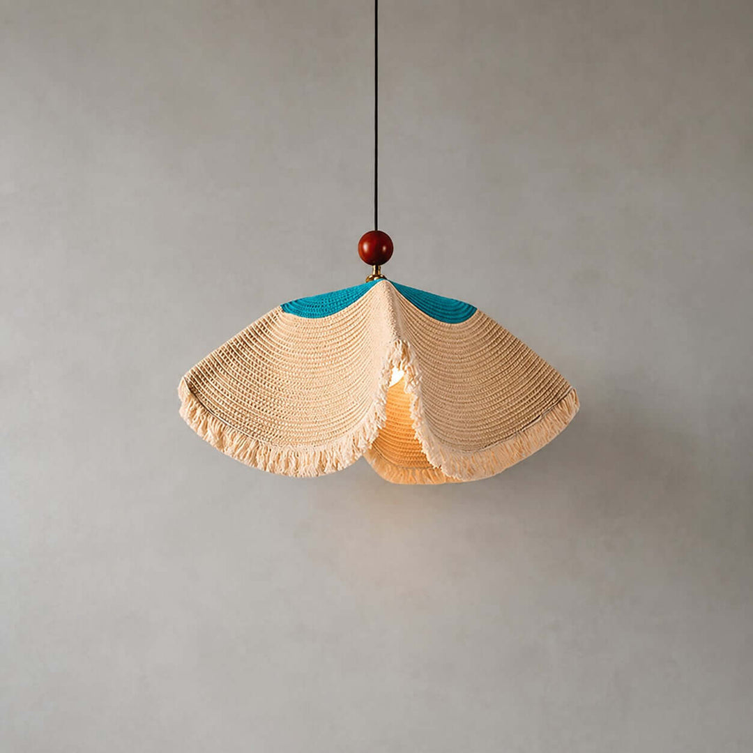 Paloma Woven Fabric Straw Hat Pendant Light Vintage Dining Lamp