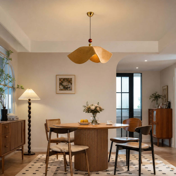 Paloma Woven Fabric Straw Hat Pendant Light Vintage Dining Lamp