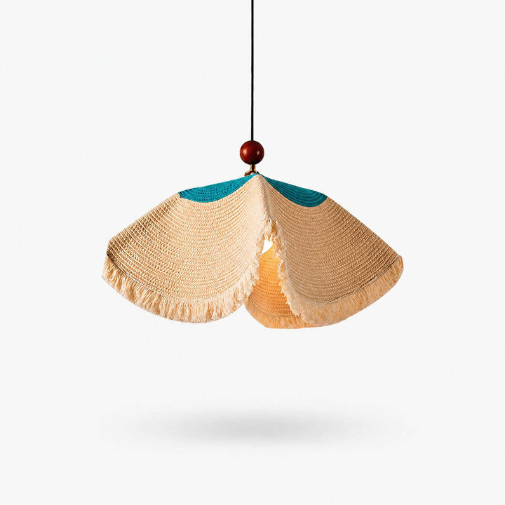 Paloma Woven Fabric Straw Hat Pendant Light Vintage Dining Lamp