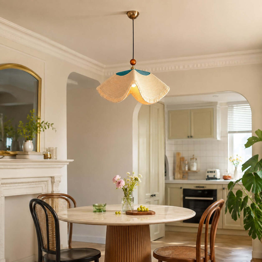 Paloma Woven Fabric Straw Hat Pendant Light Vintage Dining Lamp
