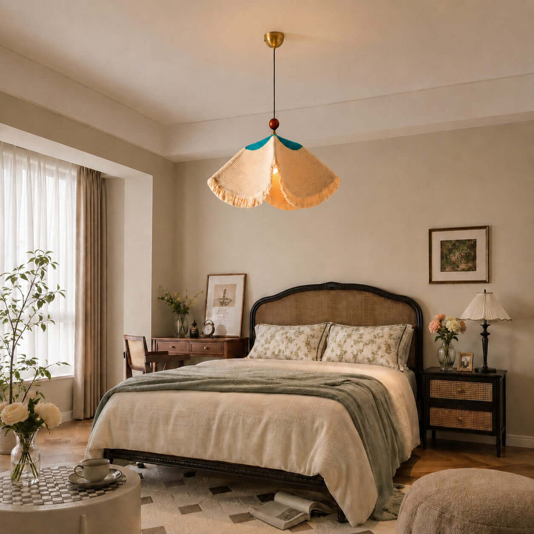Paloma Woven Fabric Straw Hat Pendant Light Vintage Dining Lamp