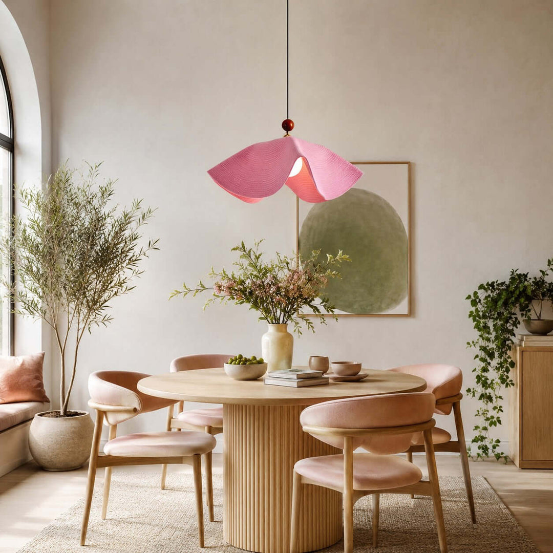 Paloma Woven Fabric Straw Hat Pendant Light Vintage Dining Lamp