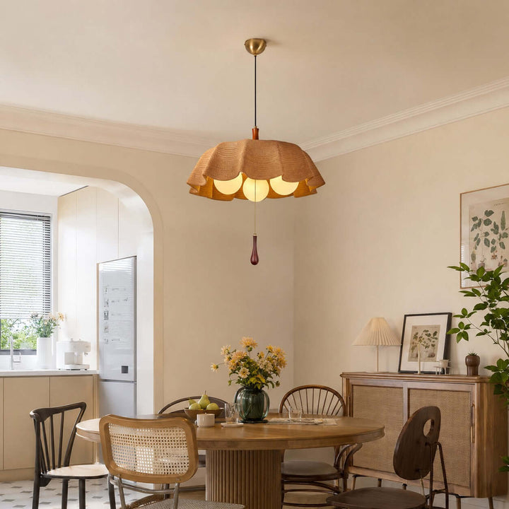 Pavora Woven Fabric Pendant Light Vintage Pull Chain Dining Lamp