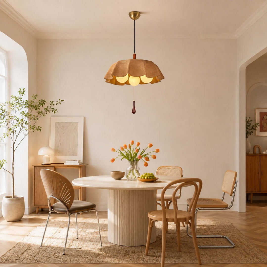 Pavora Woven Fabric Pendant Light Vintage Pull Chain Dining Lamp