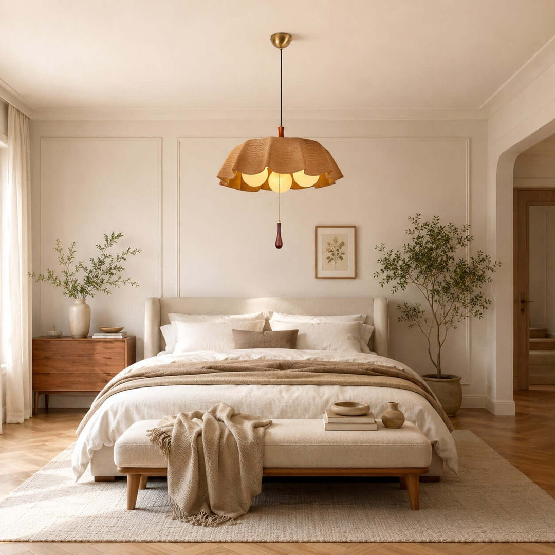 Pavora Woven Fabric Pendant Light Vintage Pull Chain Dining Lamp