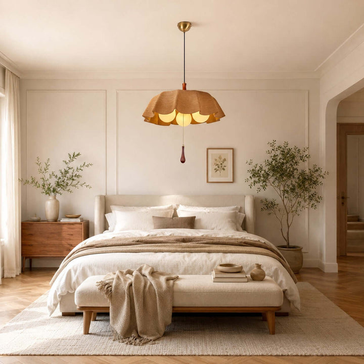 Pavora Woven Fabric Pendant Light Vintage Pull Chain Dining Lamp
