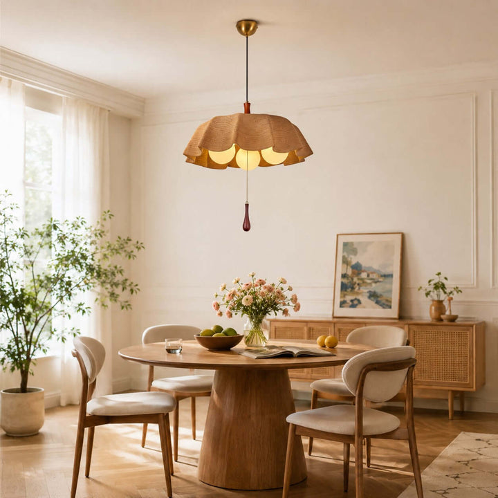 Pavora Woven Fabric Pendant Light Vintage Pull Chain Dining Lamp