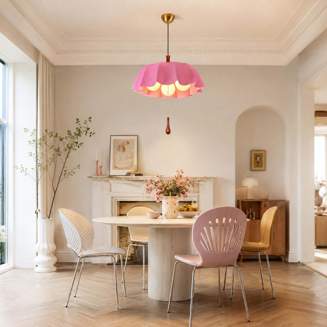 Pavora Woven Fabric Pendant Light Vintage Pull Chain Dining Lamp