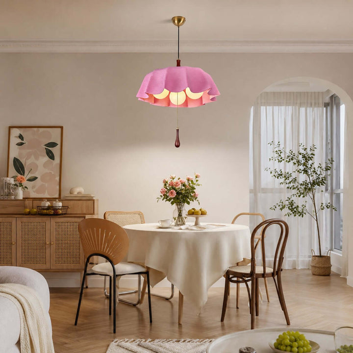 Pavora Woven Fabric Pendant Light Vintage Pull Chain Dining Lamp