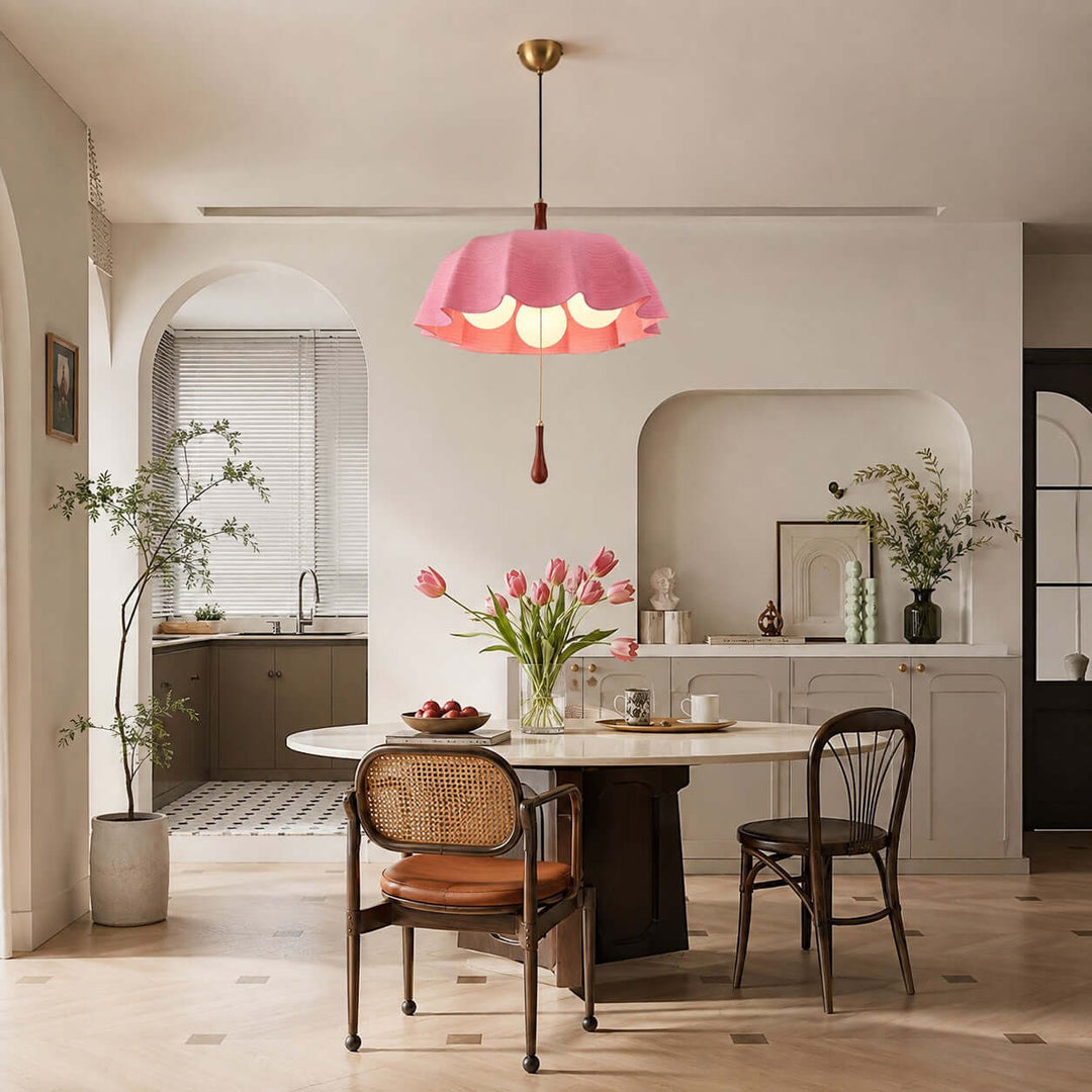 Pavora Woven Fabric Pendant Light Vintage Pull Chain Dining Lamp