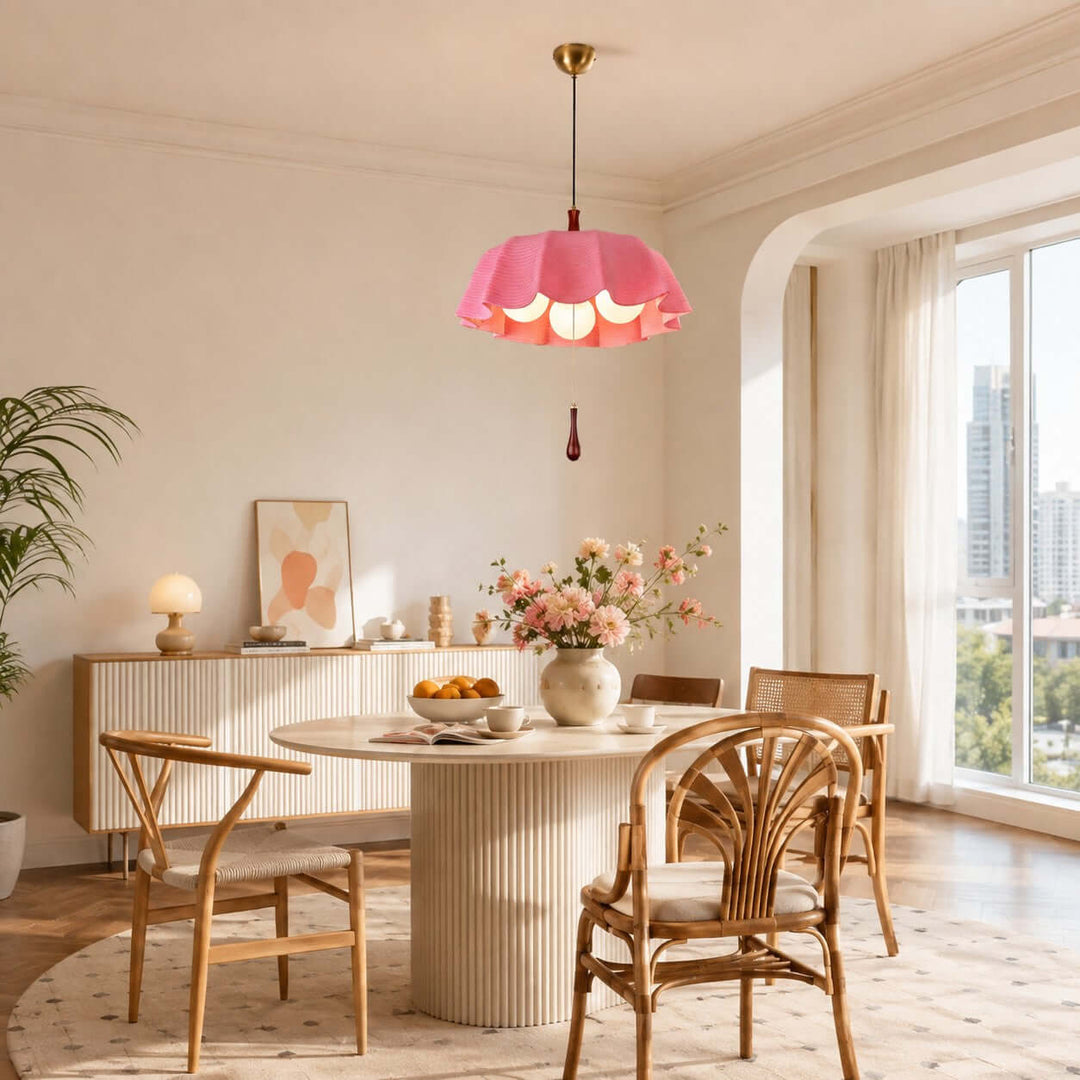 Pavora Woven Fabric Pendant Light Vintage Pull Chain Dining Lamp