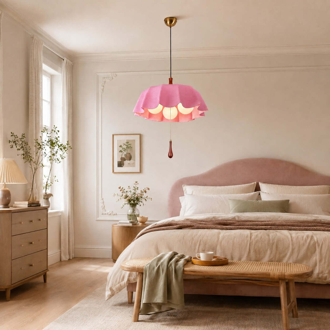 Pavora Woven Fabric Pendant Light Vintage Pull Chain Dining Lamp