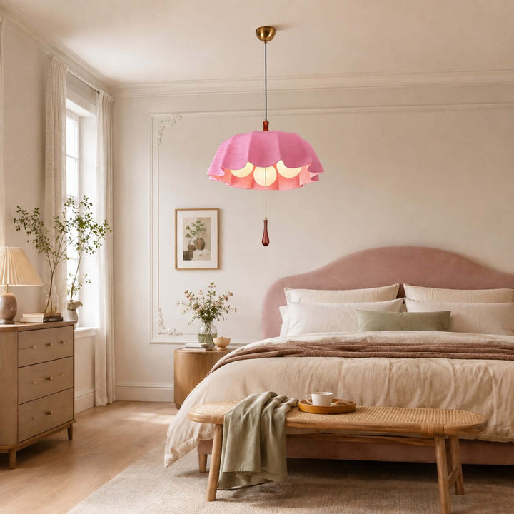 Pavora Woven Fabric Pendant Light Vintage Pull Chain Dining Lamp