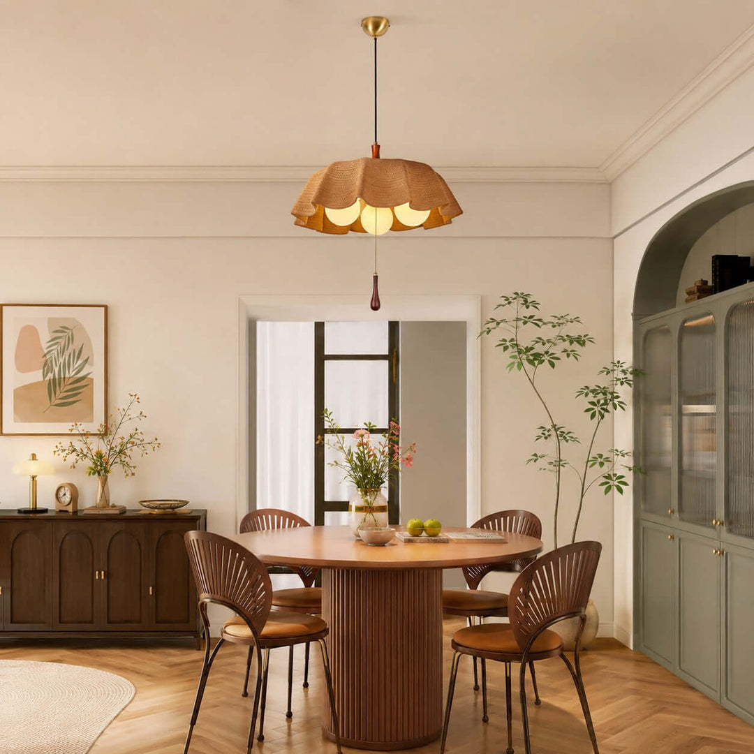 Pavora Woven Fabric Pendant Light Vintage Pull Chain Dining Lamp