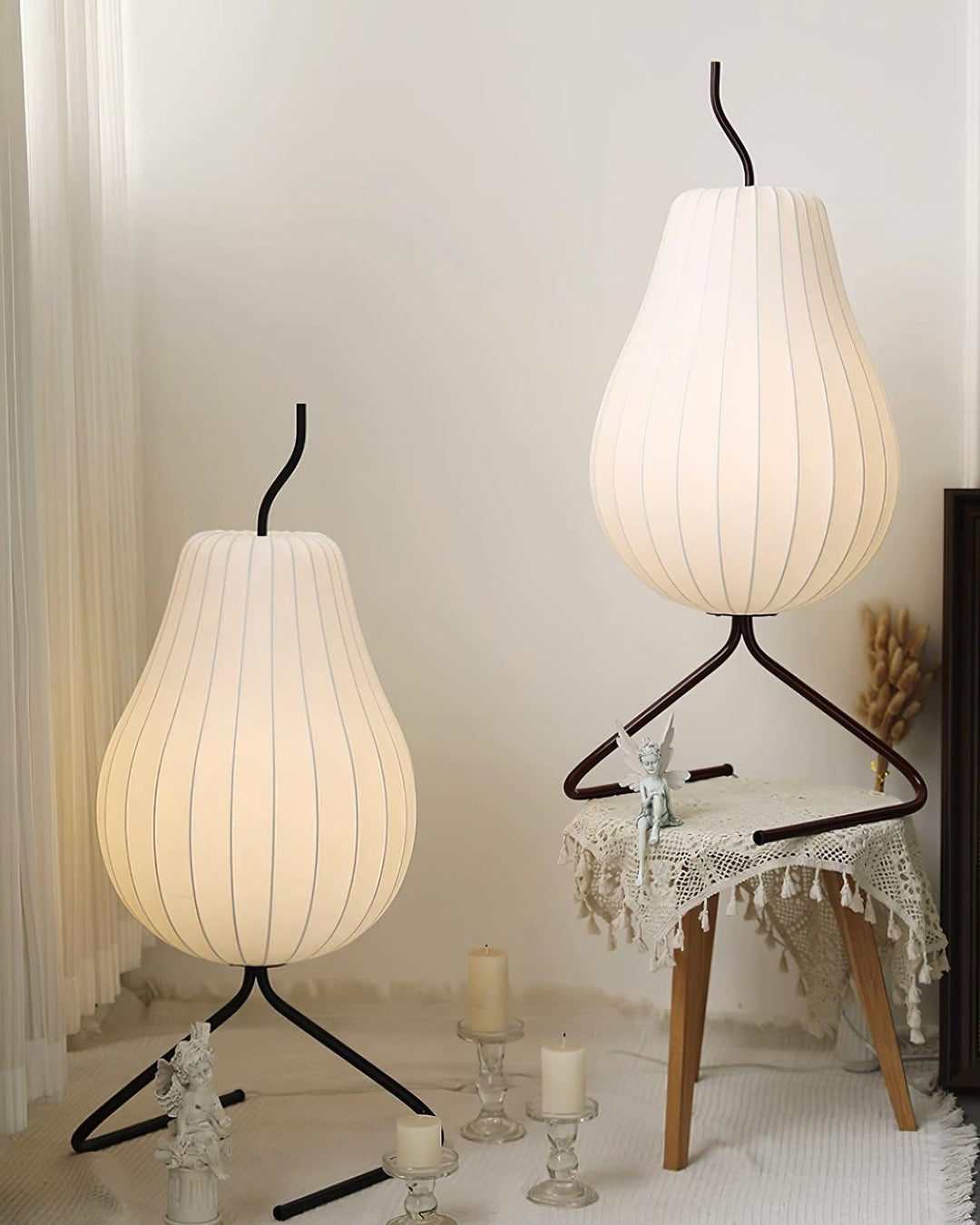 Pear Silk Floor Lamp - Elegant Silk Wound Shade, Warm Lighting | Vinlighting | Vinlighting