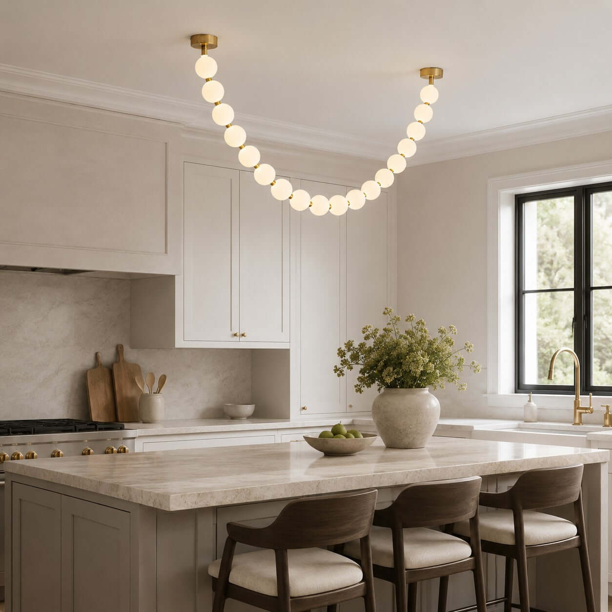 Pearl Necklace Chandelier – Brass Modern Dining Fixture – Vinlighting