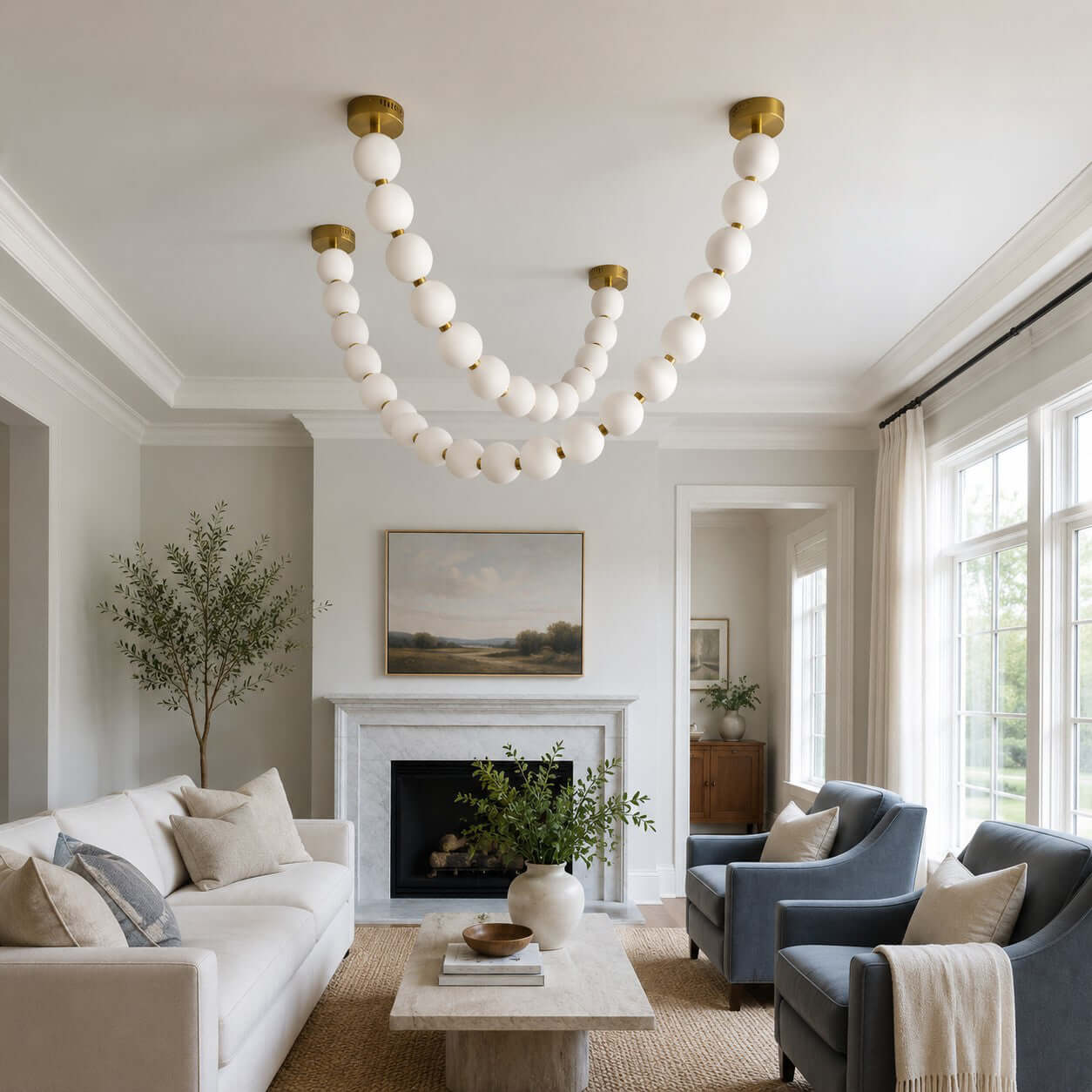 Pearl Necklace Chandelier – Brass Modern Dining Fixture – Vinlighting