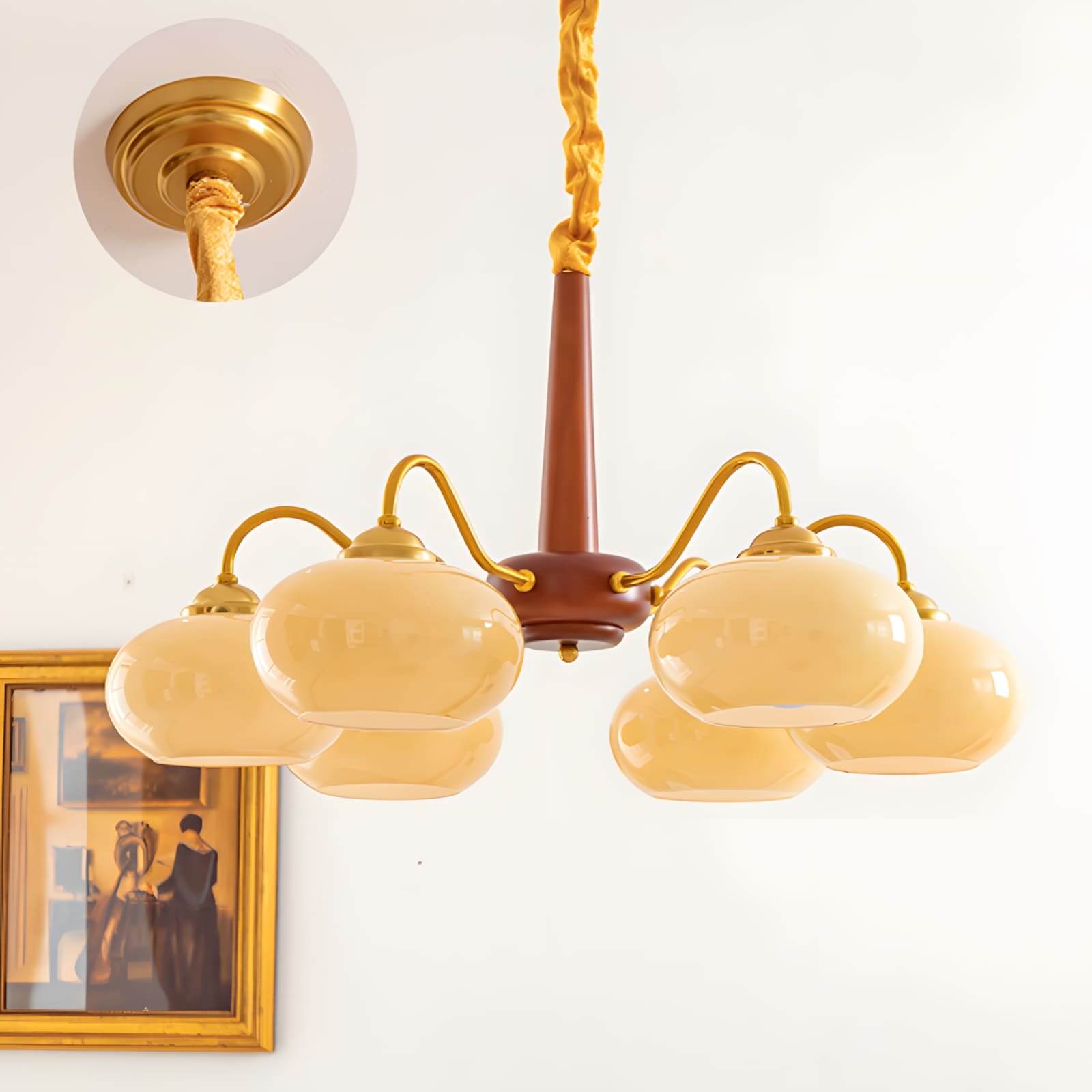 シャンデリア（かまぼこ） Persimmon Chandelier – Vintage Glass Lighting for Dining Room