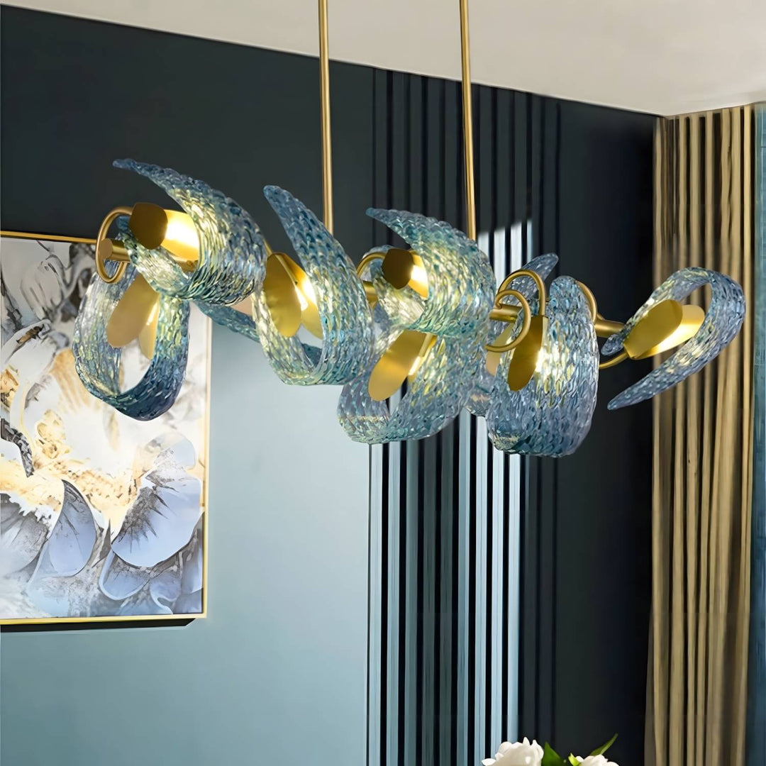 Petal Blue Chandelier – Handcrafted Blue & Gold Glass Lighting Fixture | Vinlighting | Vinlighting