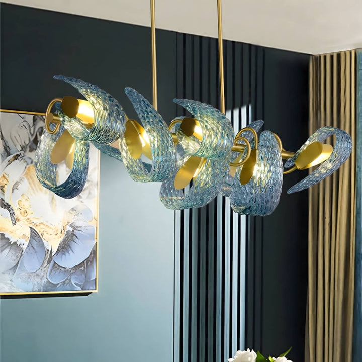 Petal Blue Chandelier – Handcrafted Blue & Gold Glass Lighting Fixture | Vinlighting | Vinlighting