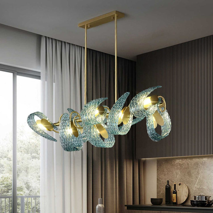 Petal Blue Chandelier – Handcrafted Blue & Gold Glass Lighting Fixture | Vinlighting | Vinlighting