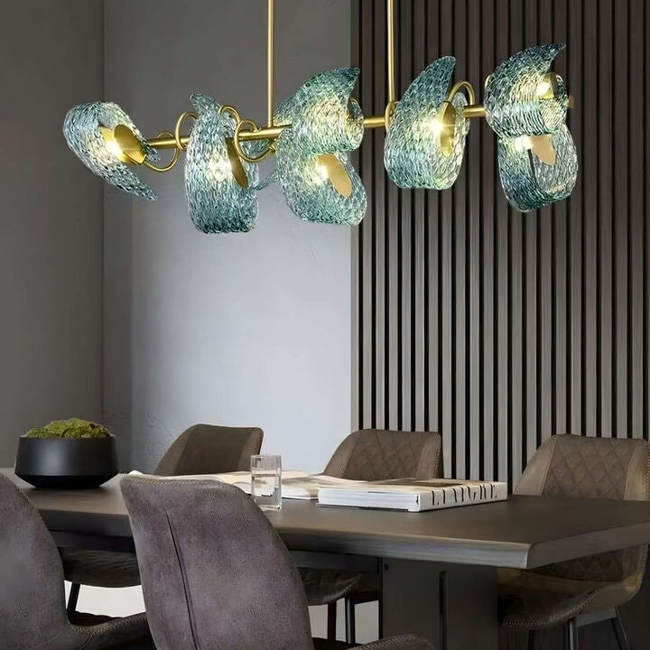 Petal Blue Chandelier – Handcrafted Blue & Gold Glass Lighting Fixture | Vinlighting | Vinlighting