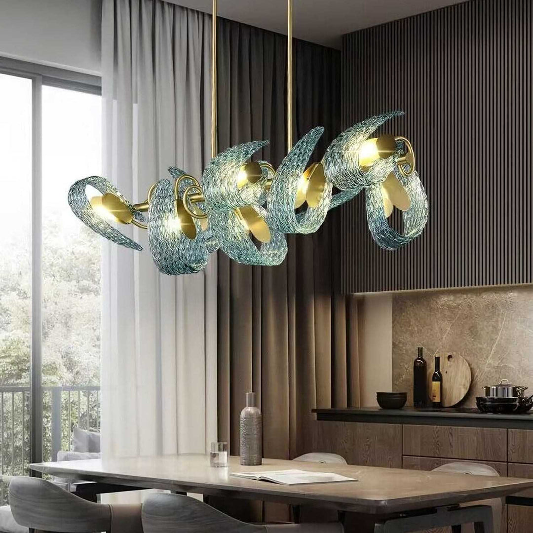 Petal Blue Chandelier – Handcrafted Blue & Gold Glass Lighting Fixture | Vinlighting | Vinlighting
