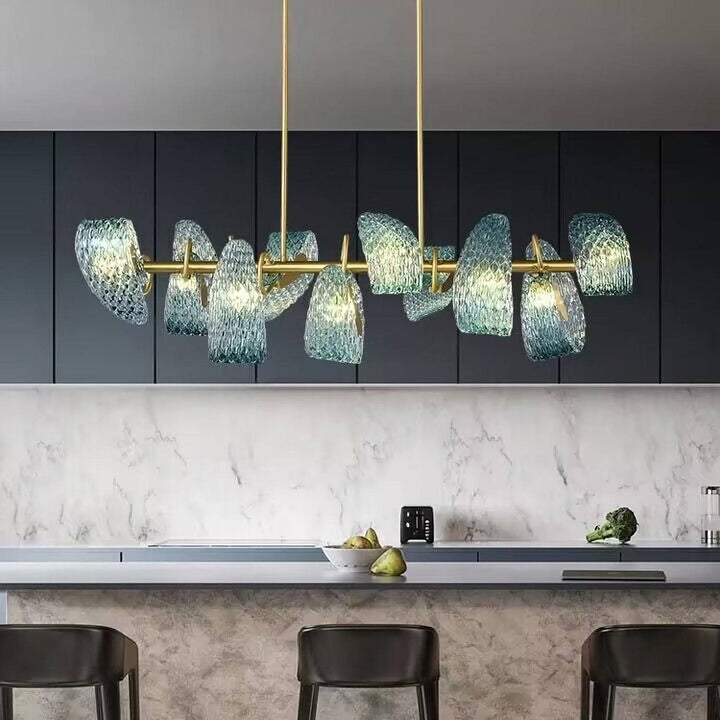 Petal Blue Chandelier – Handcrafted Blue & Gold Glass Lighting Fixture | Vinlighting | Vinlighting