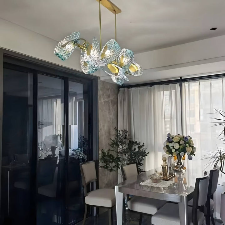 Petal Blue Chandelier – Handcrafted Blue & Gold Glass Lighting Fixture | Vinlighting | Vinlighting