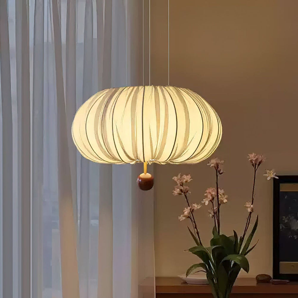 Qolvin Pendant Lighting – Contemporary Fabric & Wood Fixture