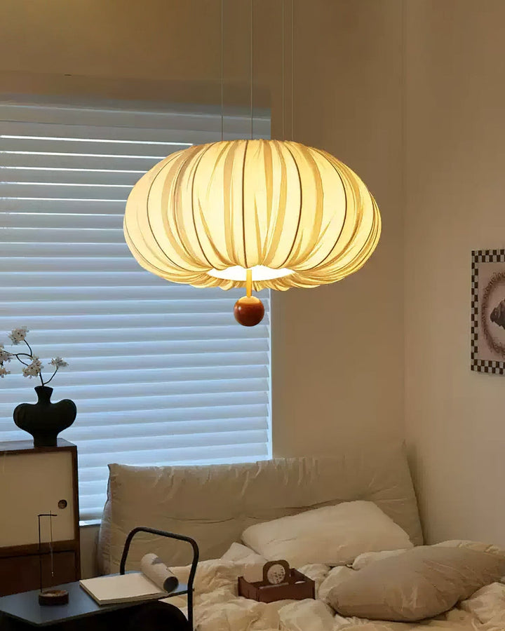 Qolvin Pendant Lighting – Contemporary Fabric & Wood Fixture