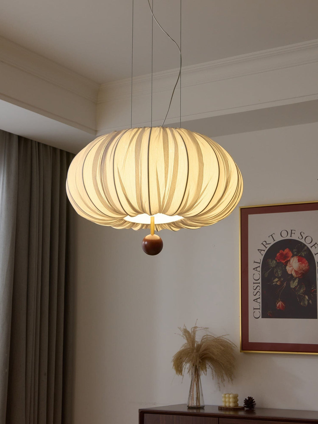 Qolvin Pendant Lighting – Contemporary Fabric & Wood Fixture