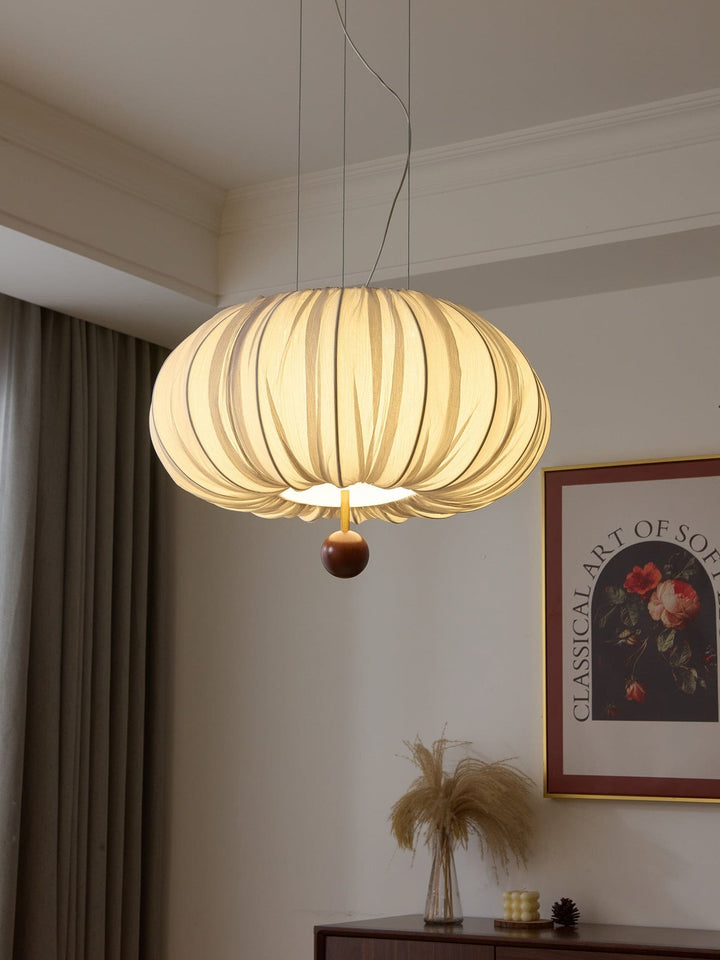 Qolvin Pendant Lighting – Contemporary Fabric & Wood Fixture