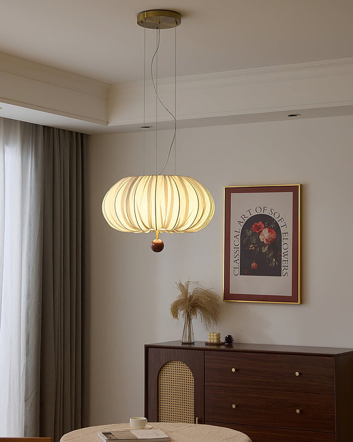 Qolvin Pendant Lighting – Contemporary Fabric & Wood Fixture