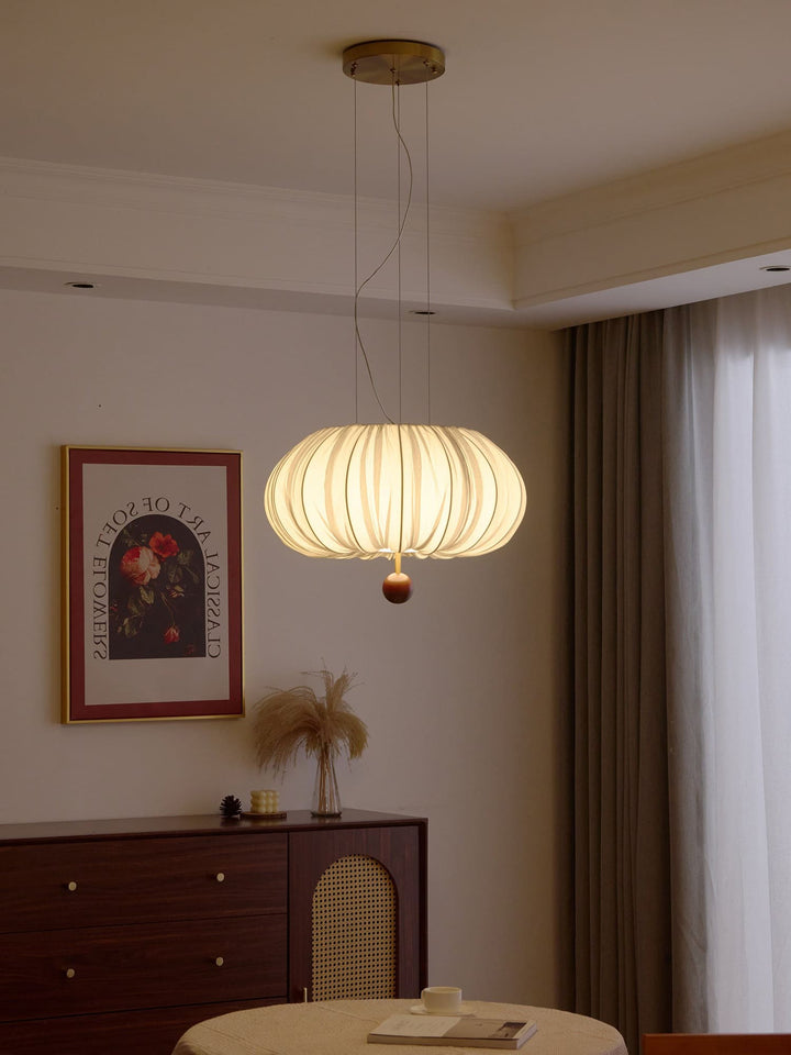 Qolvin Pendant Lighting – Contemporary Fabric & Wood Fixture