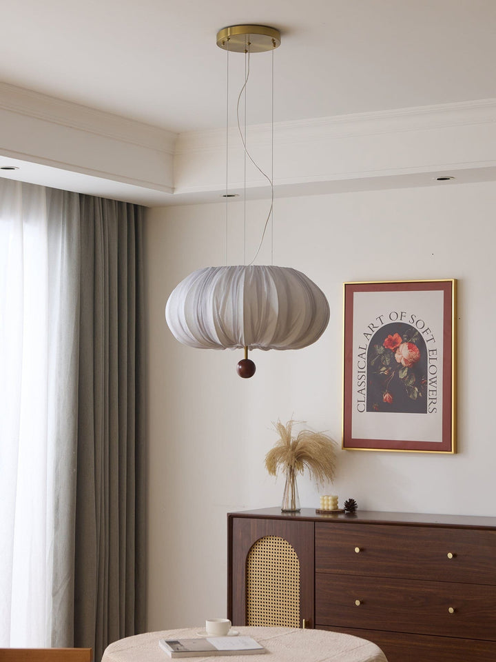 Qolvin Pendant Lighting – Contemporary Fabric & Wood Fixture