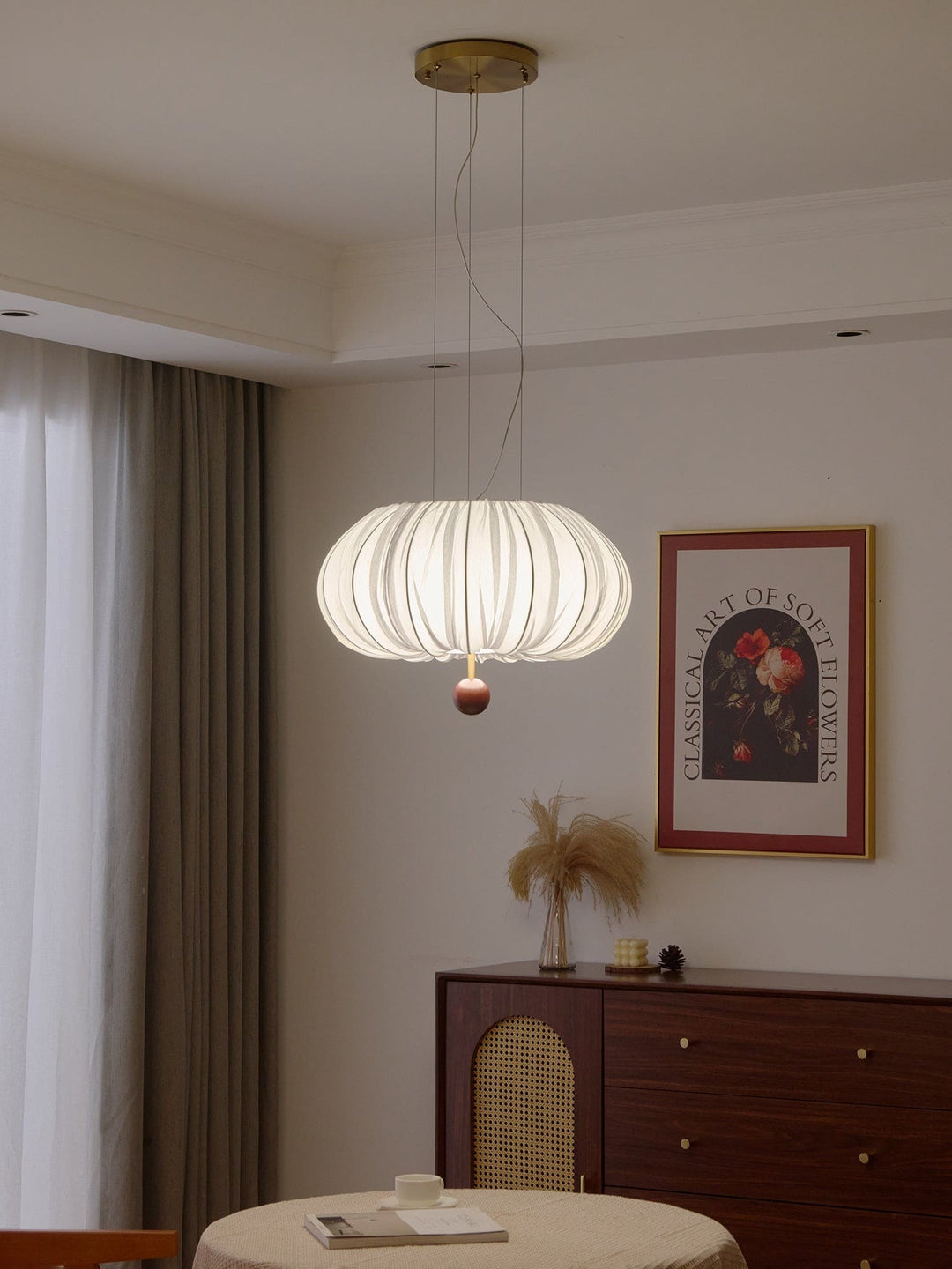 Qolvin Pendant Lighting – Contemporary Fabric & Wood Fixture